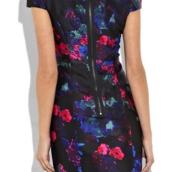 Tibi Dark Floral Print Silk Cap Sleeve Dress - Picture 2 of 10